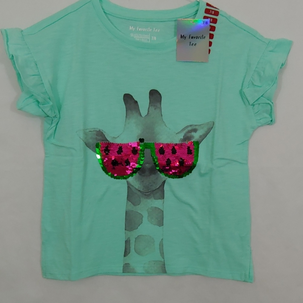 My Favorite Tee Green Giraffe W Sequin Size 7/8
